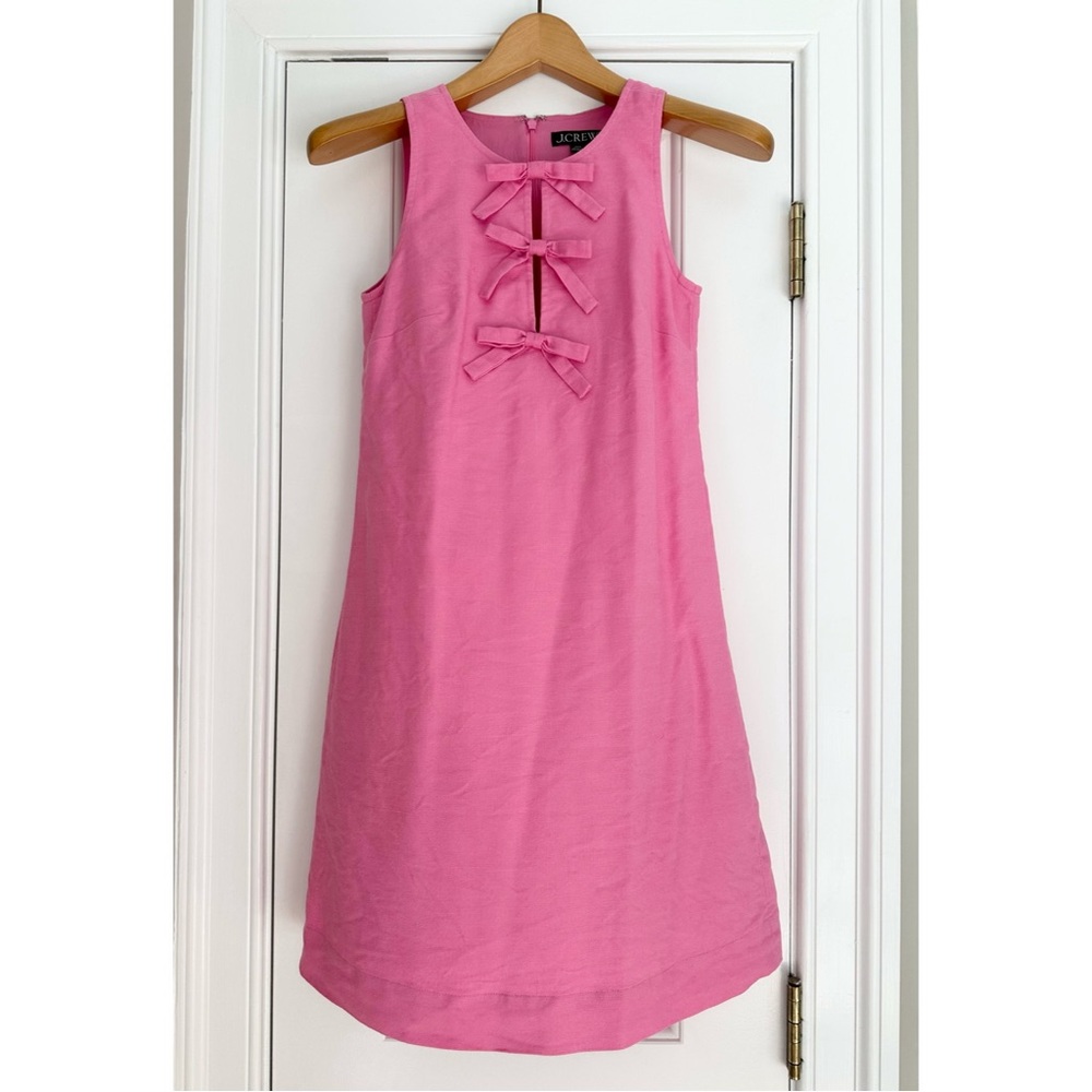 Bow-front shift dress in stretch linen blend - Picture 3 of 7